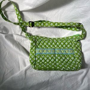 Vera Bradley Quilted Green Floral Crossbody Bag Purse, Great Condition